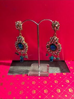 Elegant Gold-Tone Blue Statement Drop Earrings